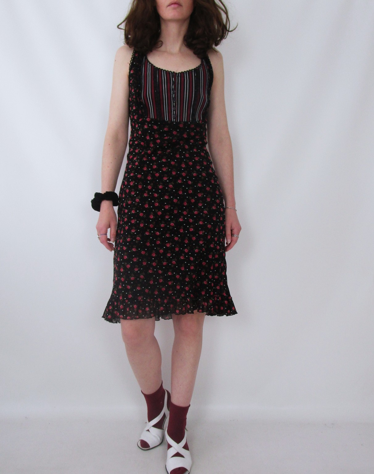 Robe ajustée bi-matière noire roses rouges XS/S