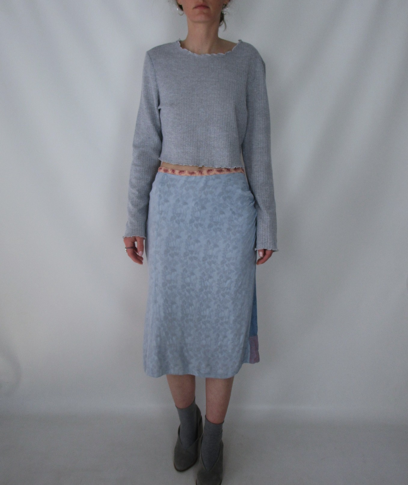 Jupe droite effet patchwork bleu ciel saumon XS/S