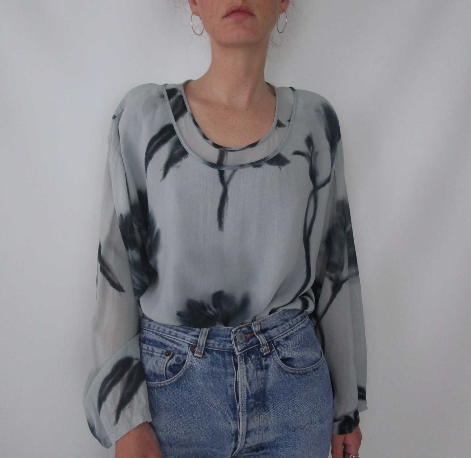 Top fluide tie & dye gris perle marine M/L