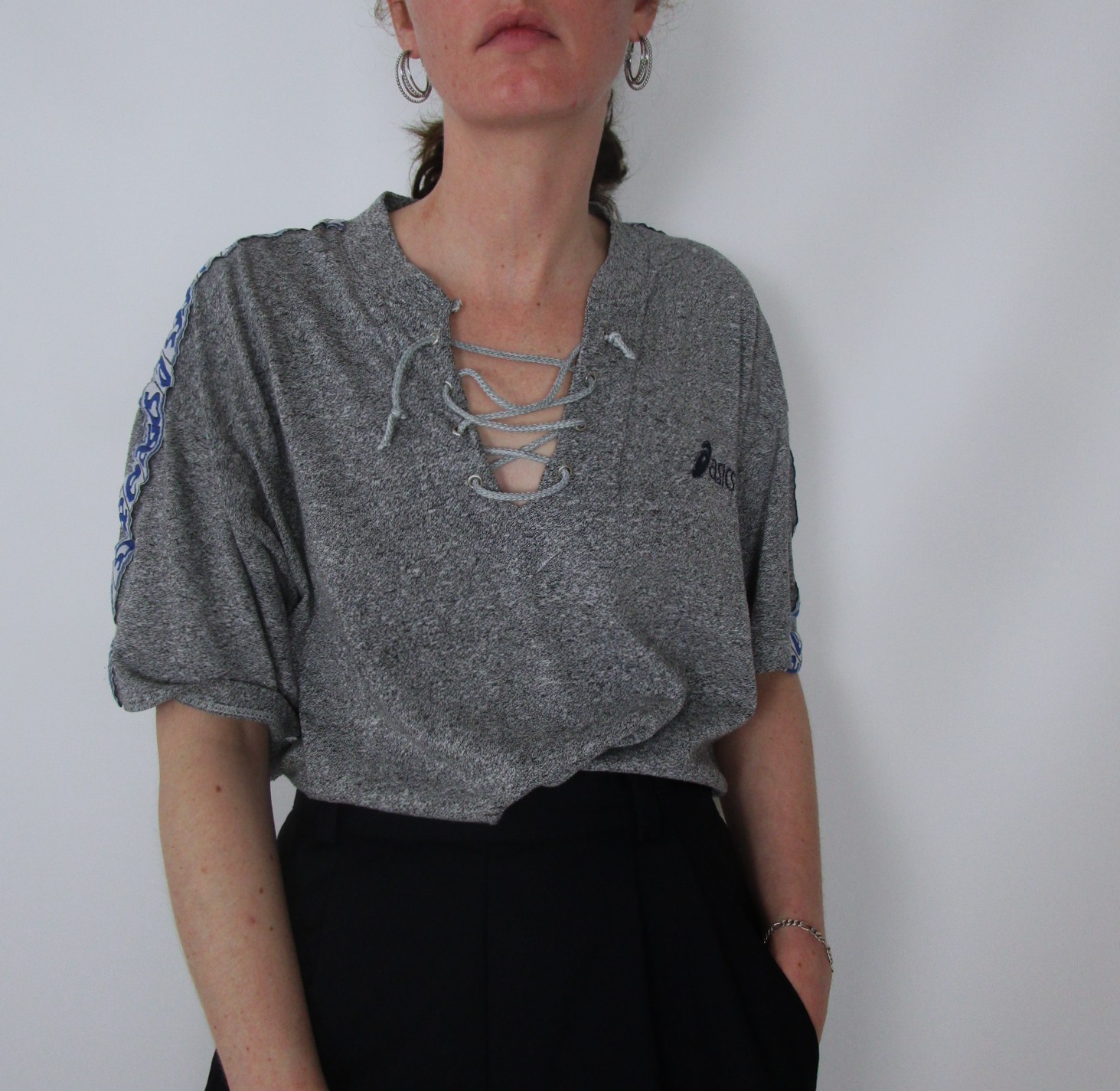 T-shirt sporty gris chiné bleu Asics M/L