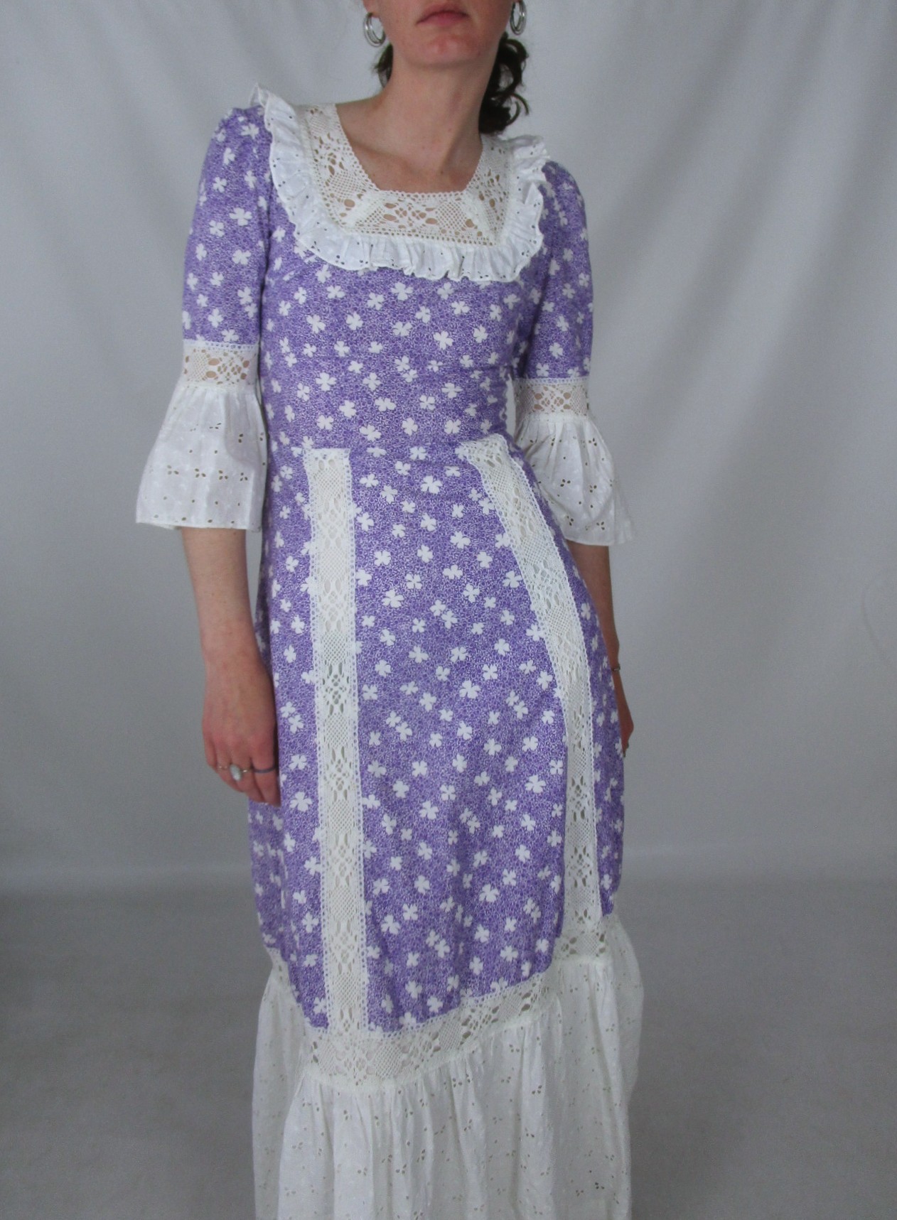 Robe longue 70\'s violet dentelle XXS/XS