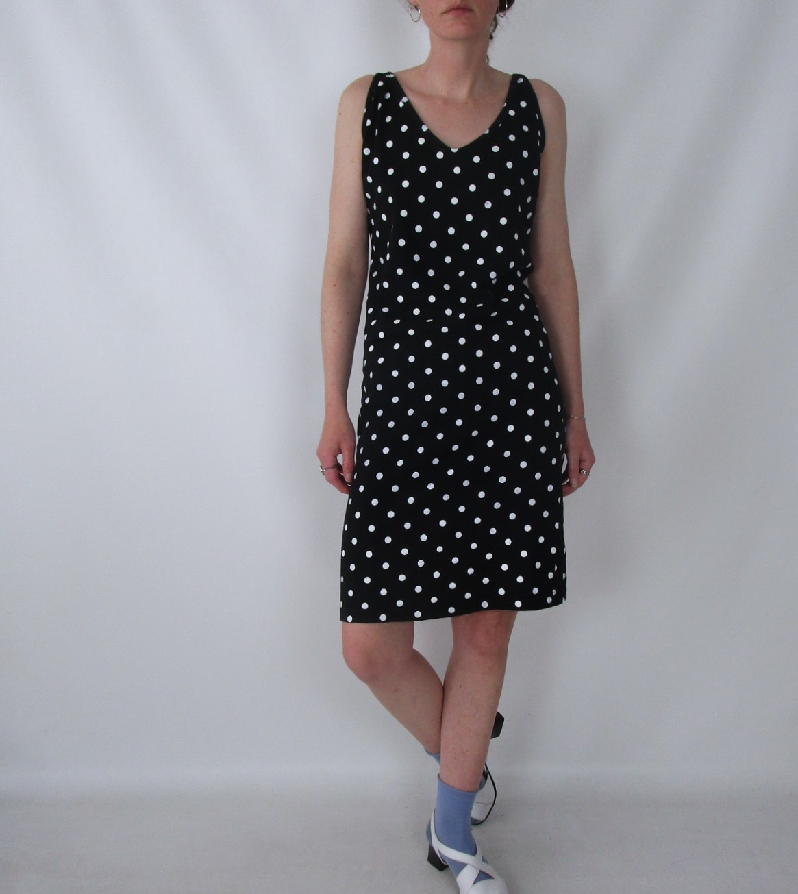 Robe coton bretelle noir pois blancs M/L