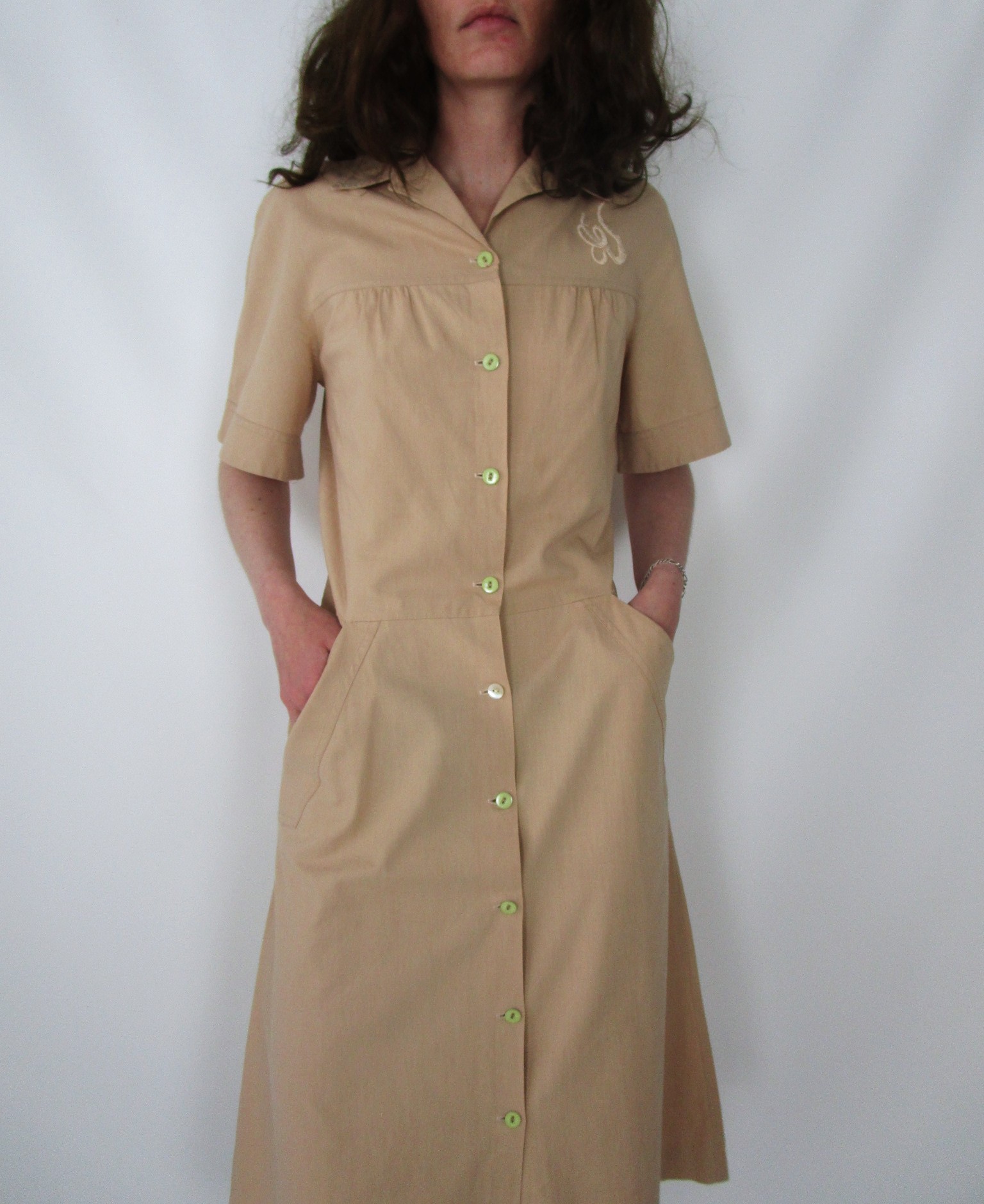 Robe chemise rétro beige M/L