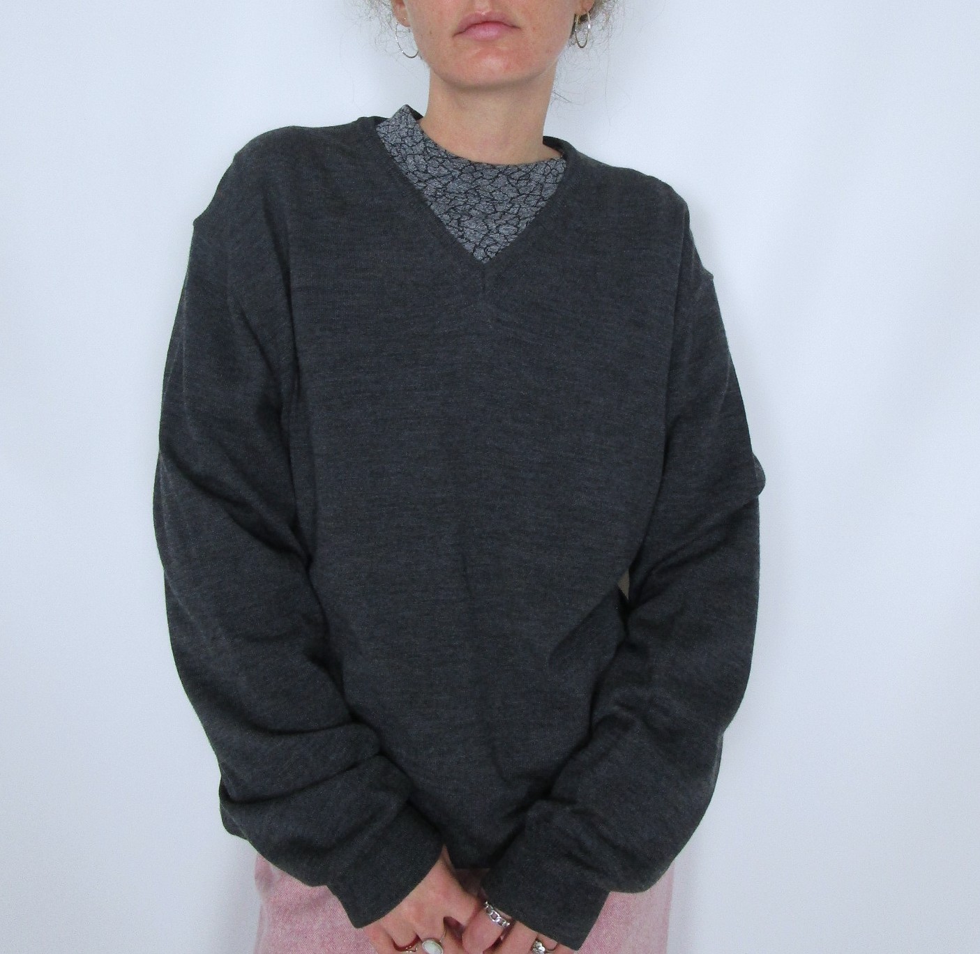 Pull mou col V gris anthracite M/L