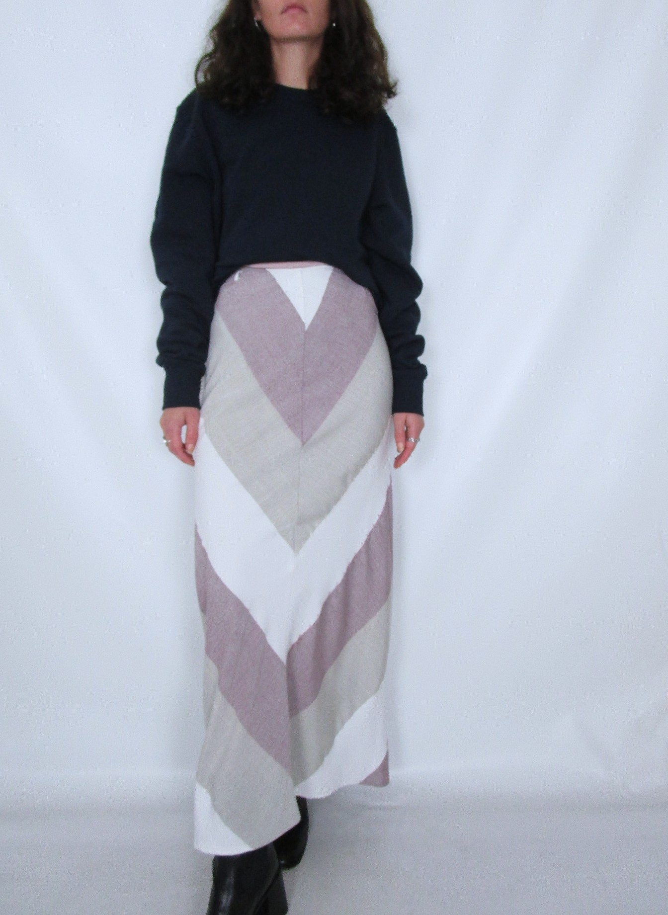 Jupe longue effet patchwork blanc rose XS/S