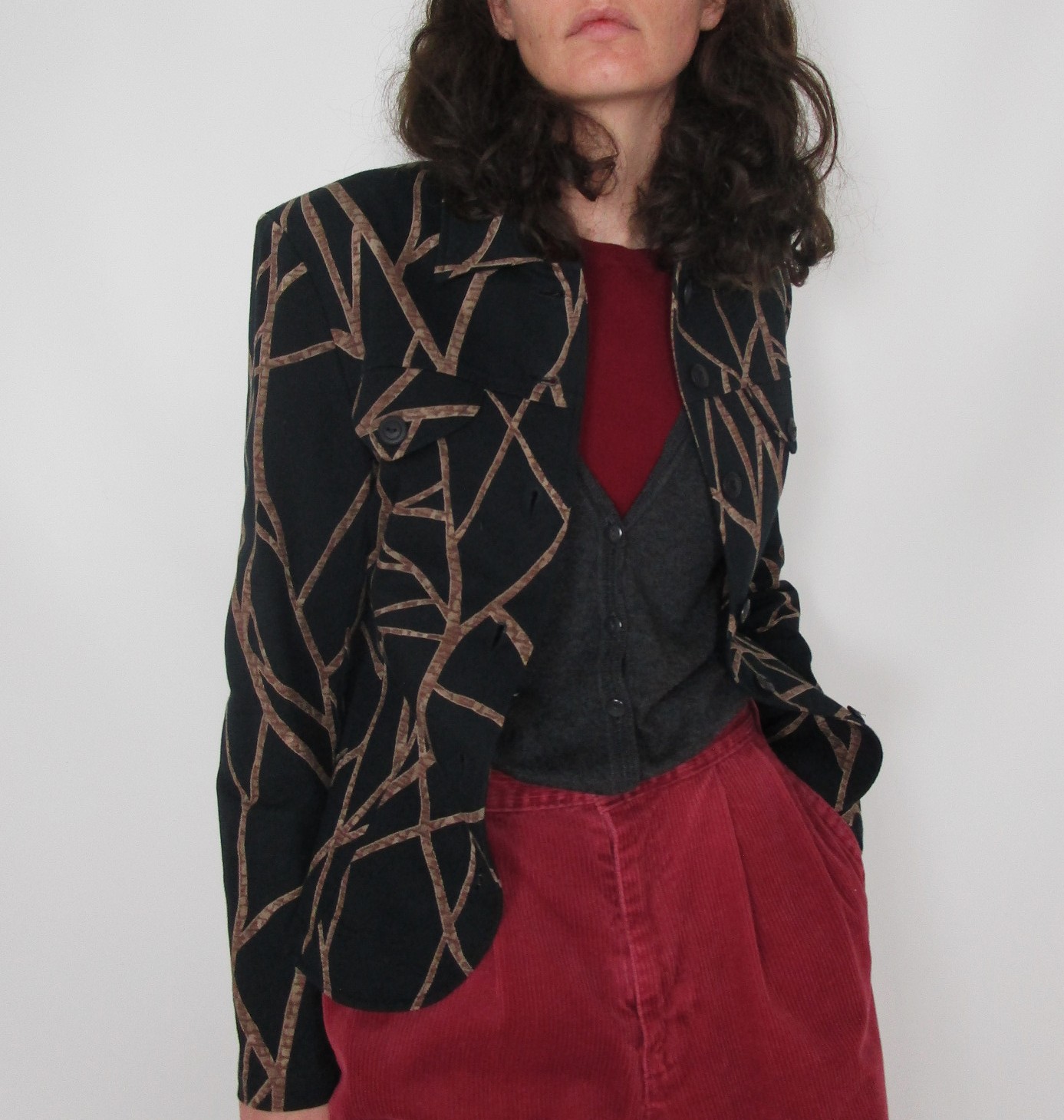 Veste noire stretch motifs marron S/M
