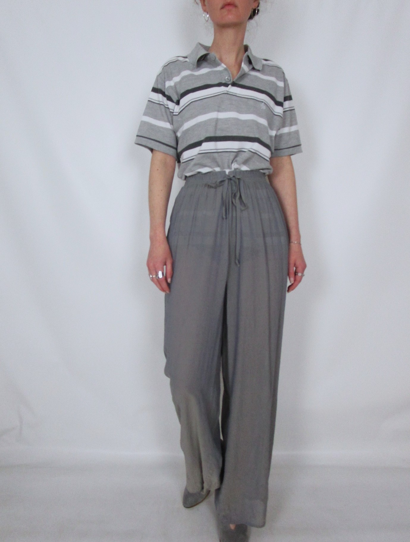 Pantalon fluide texturé ajouré gris argent S/M