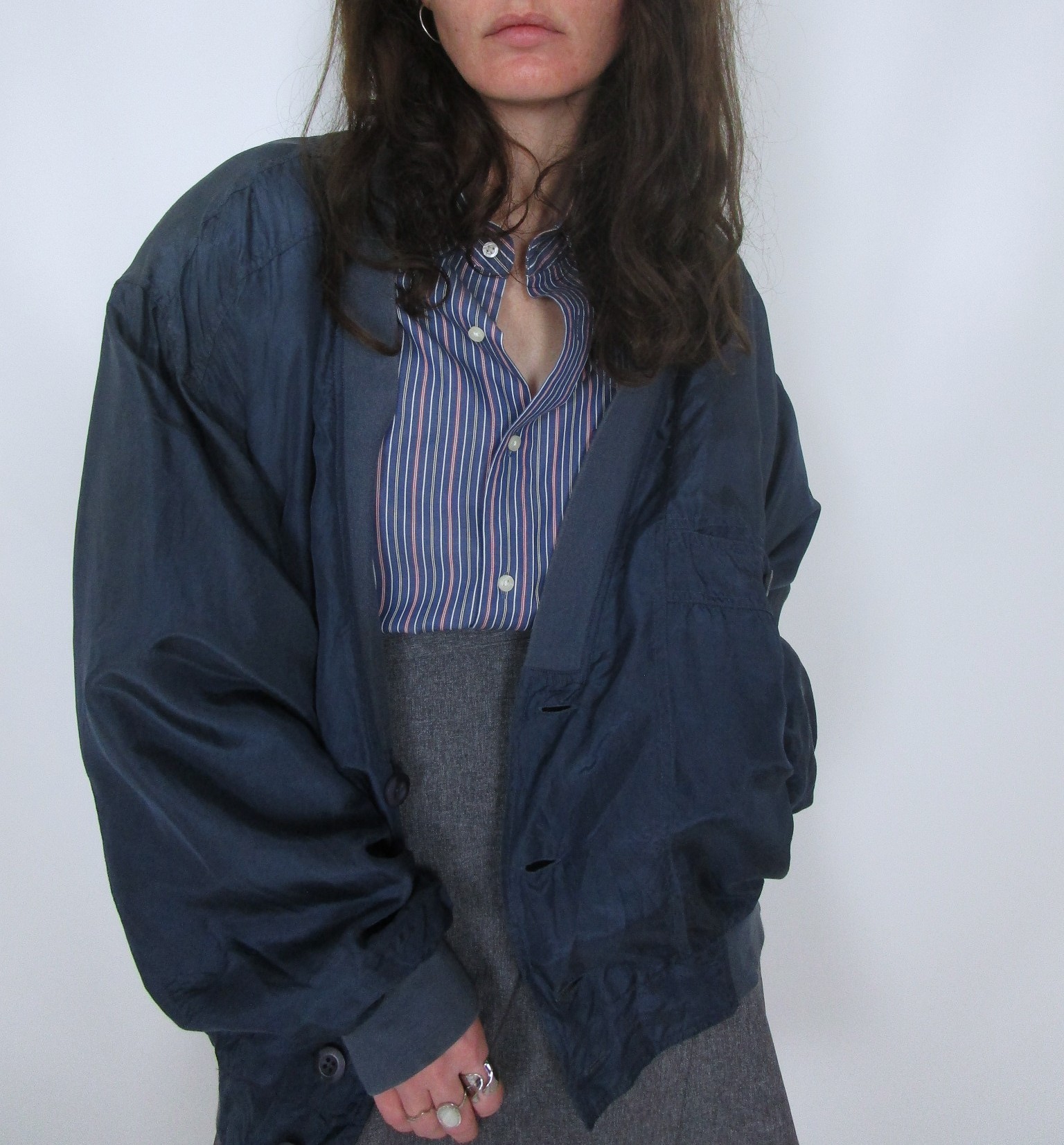 Teddy soie bleu gris shinny M/L