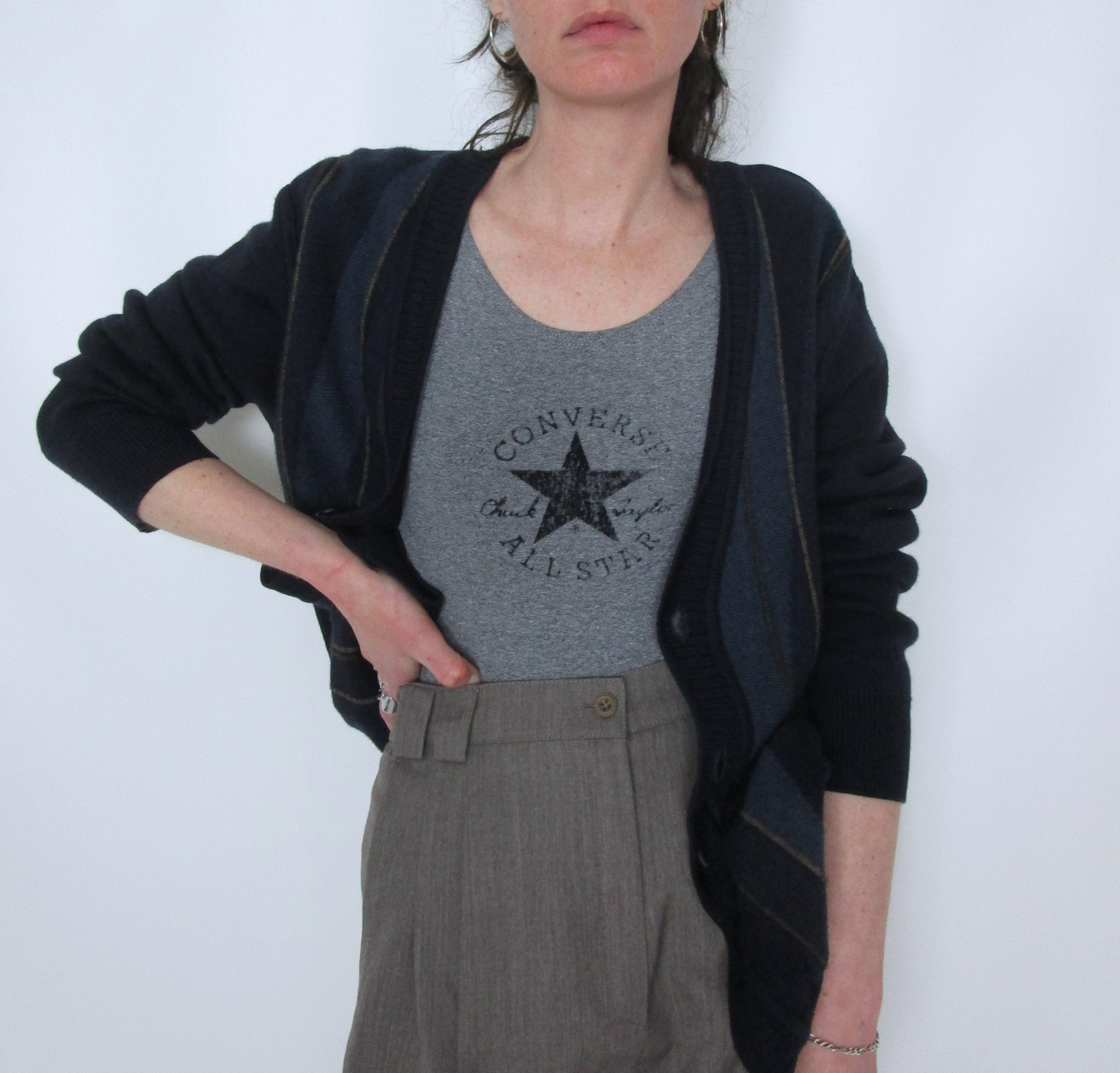 Cardigan mou marine rayures ciel et marron M/L