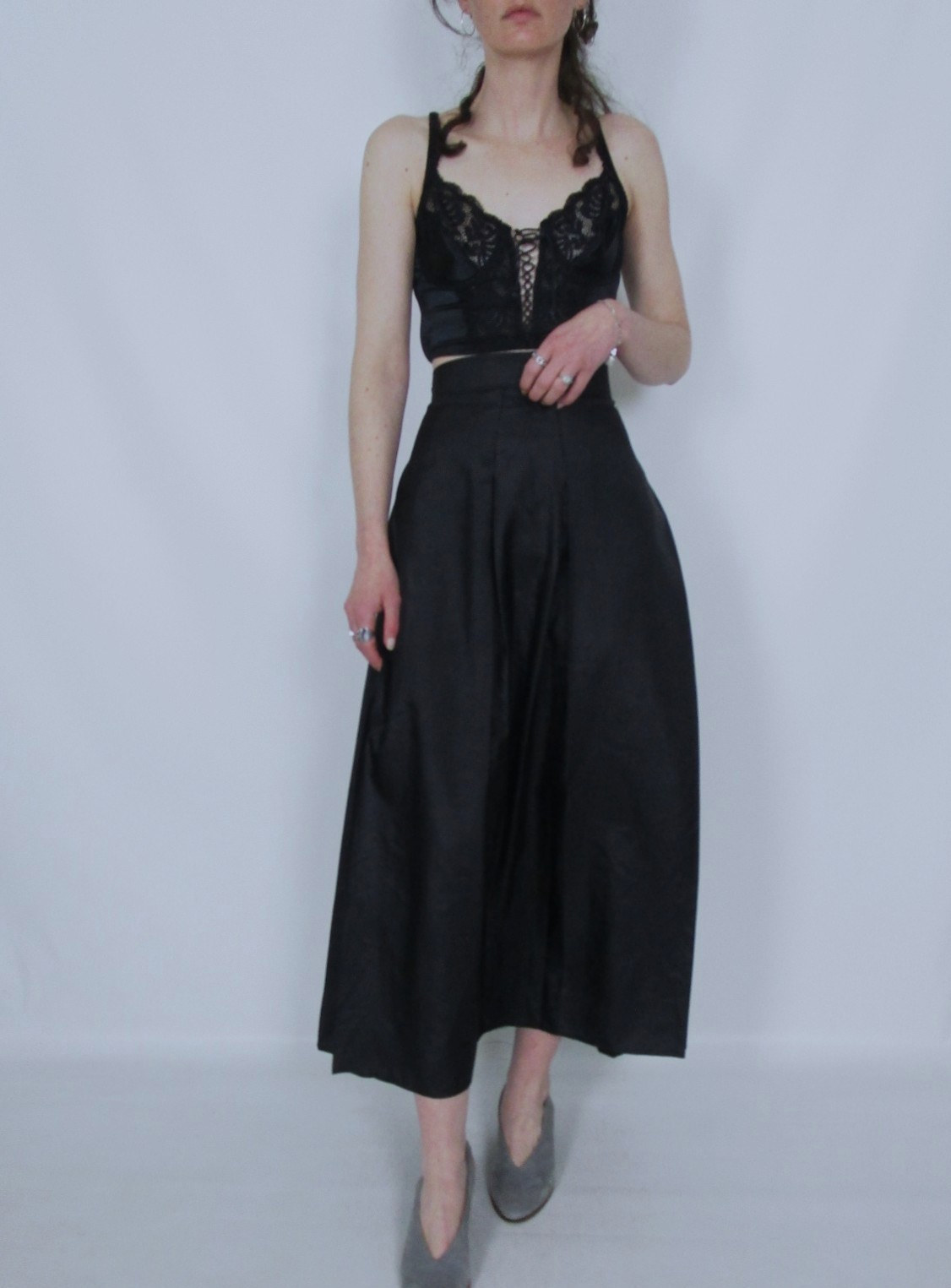 Jupe longue taille haute satinée noir S