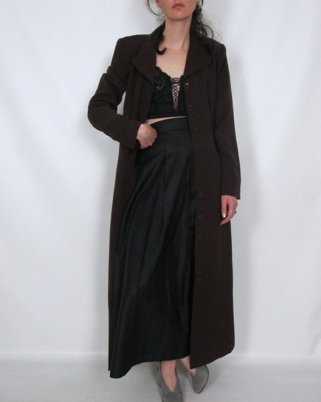 Robe longue chemise chocolat S/M