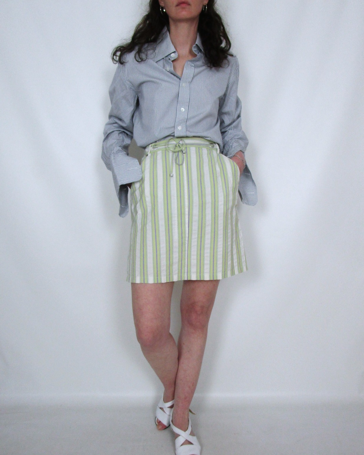 Jupe courte rayures anis violet S/M