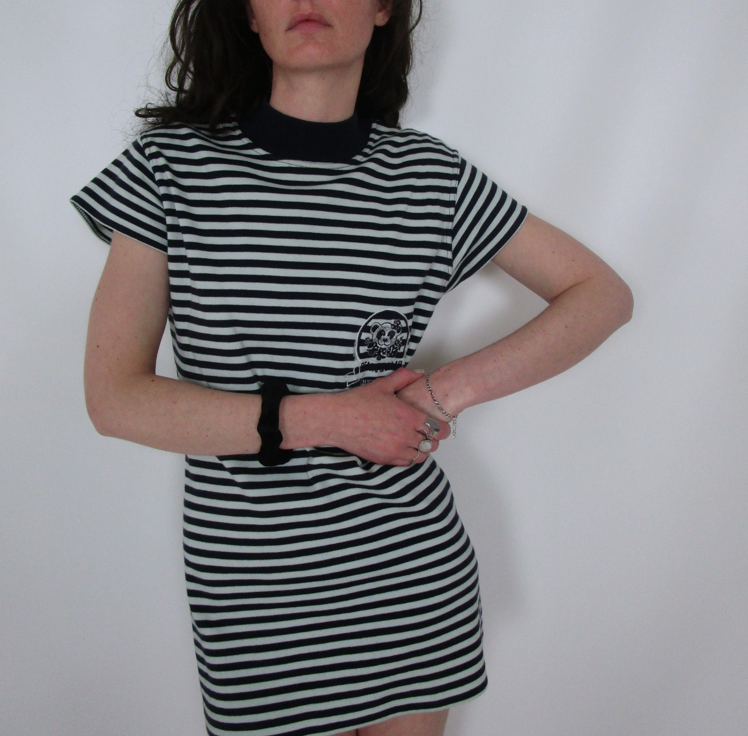Mini robe/T-shirt col cheminée rayures marines XS