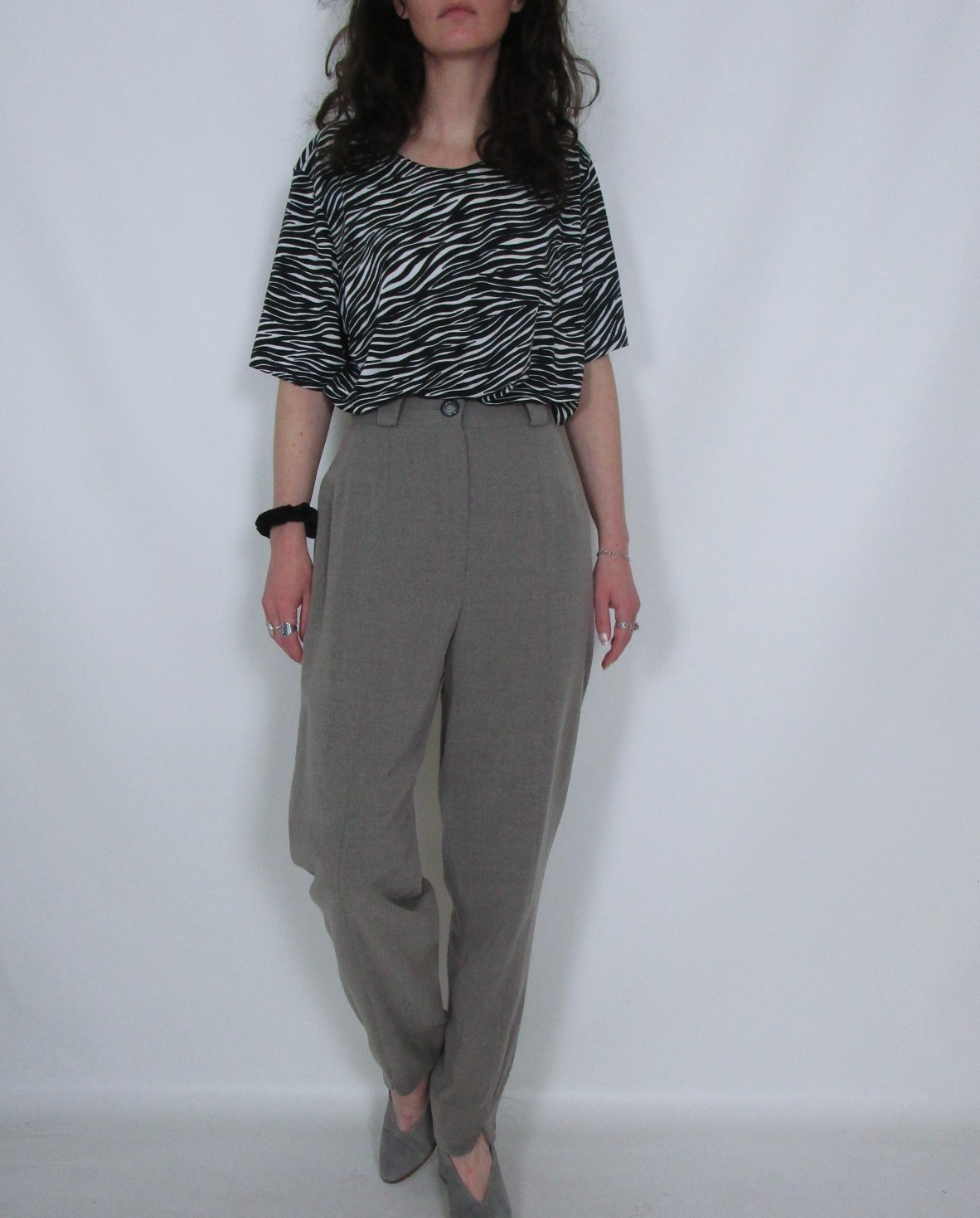 Pantalon droit taille haute gris taupe XXS
