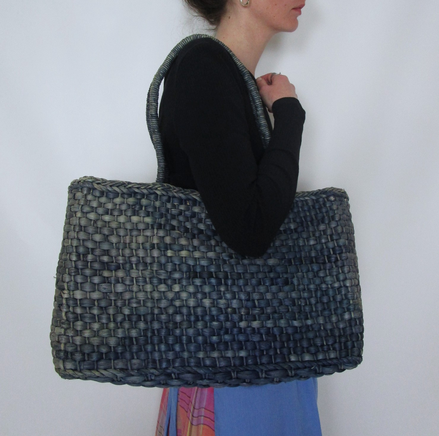 Panier rectangulaire bleu délavé