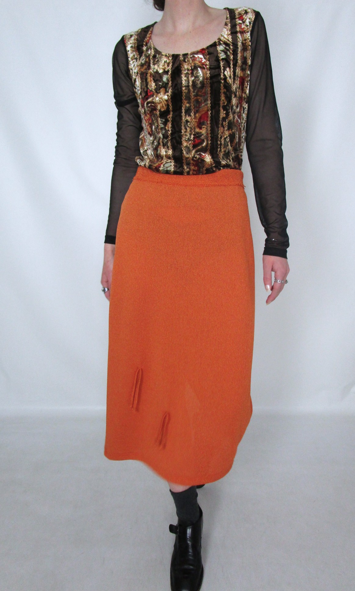 Jupe longue taille haute maille orange L/XL