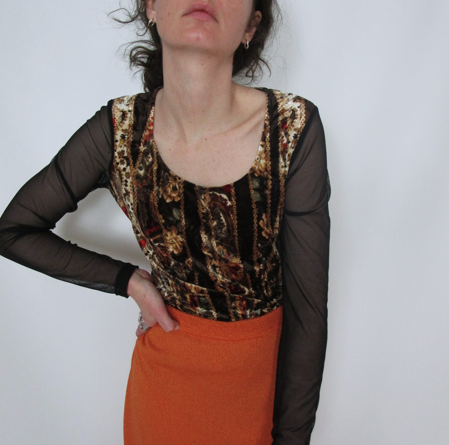 T-shirt mesh velours orange XS/S