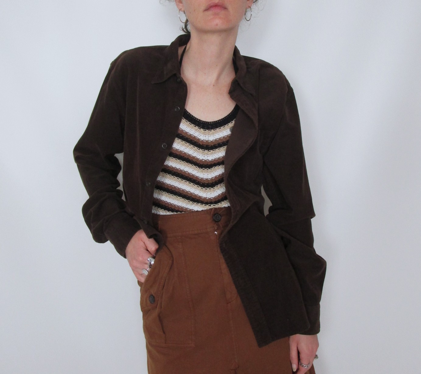 Chemise droite velours côtelé chocolat Uniqlo XS/S