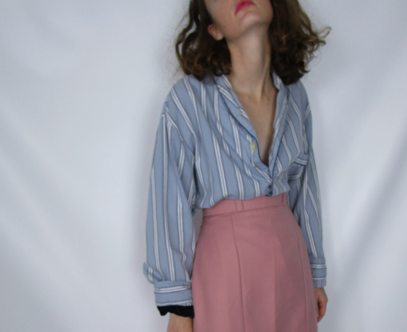 Chemise pyjama bleu gris rayures blanches M/L