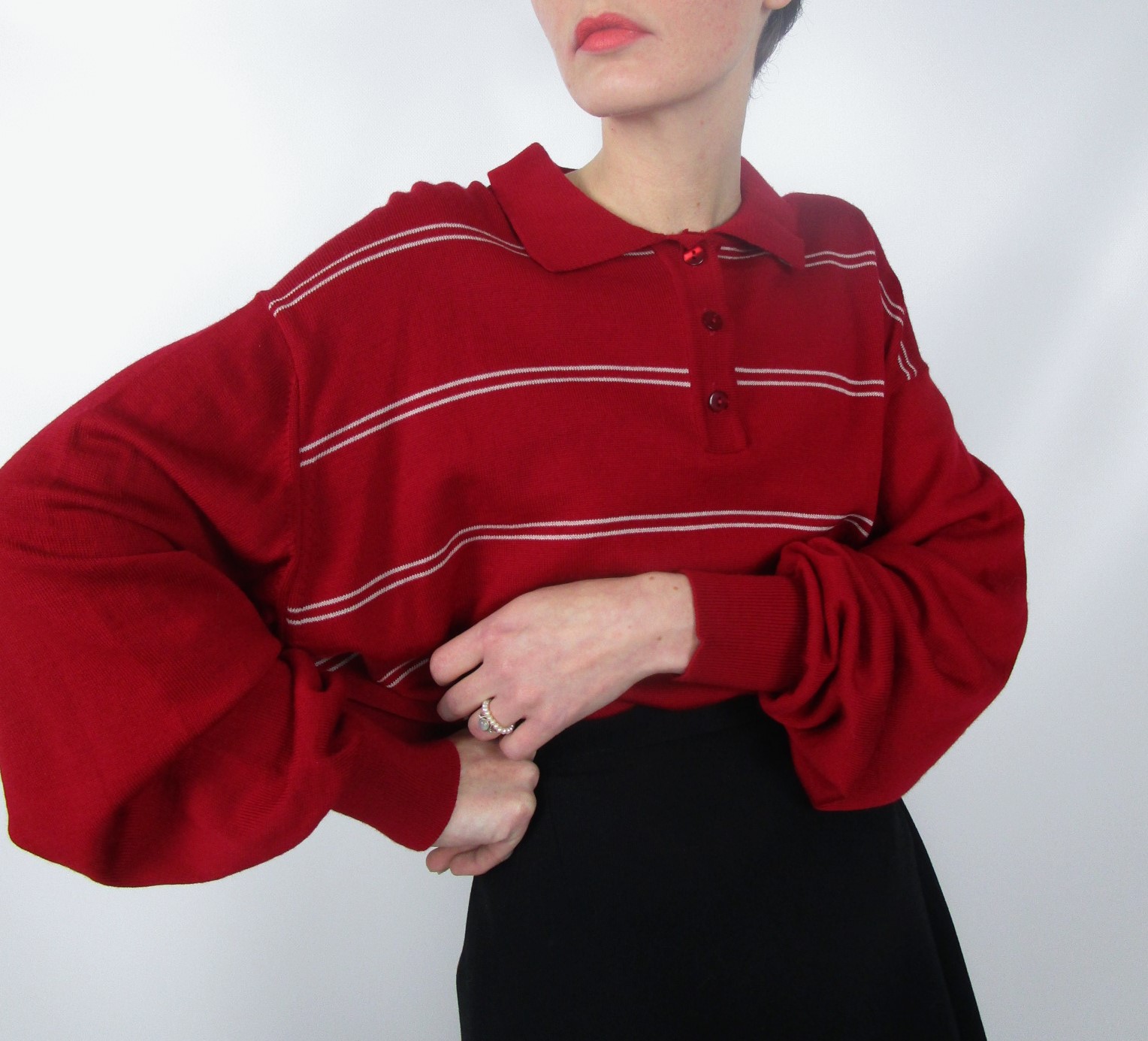 Pull polo rouge rayures blanches XL/XXL