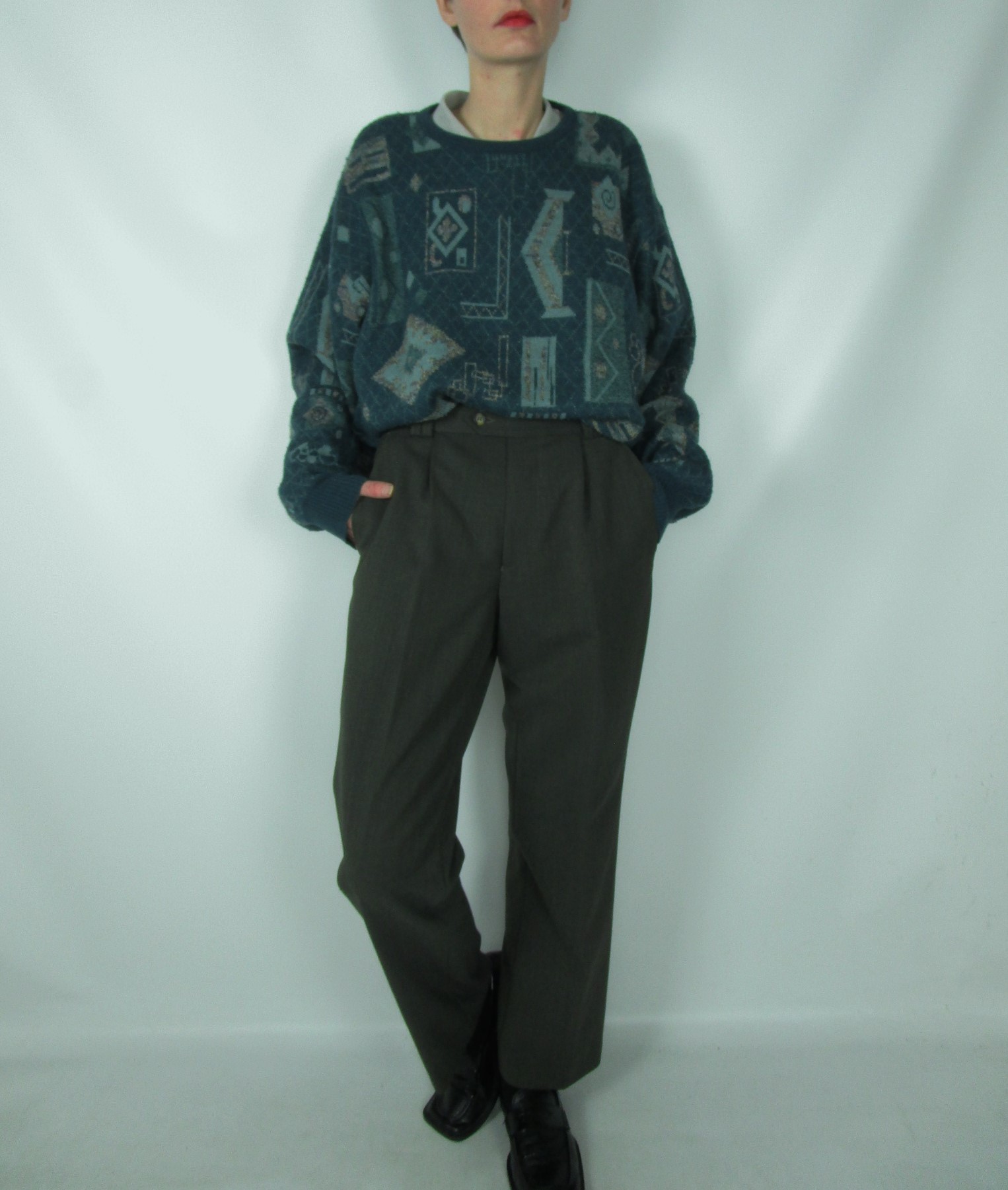 Pantalon de costume vert kaki L/XL