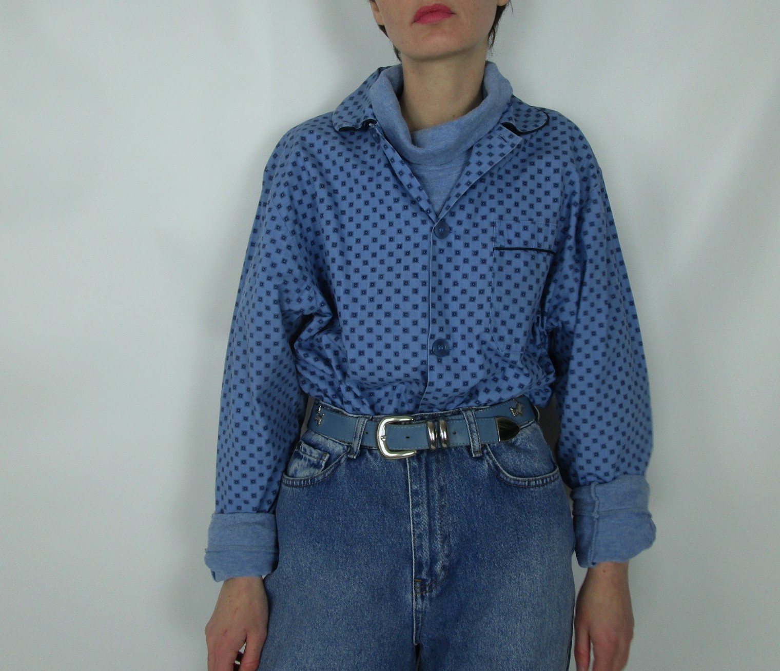 Chemise pyjama bleu motifs carrés XL/XXL