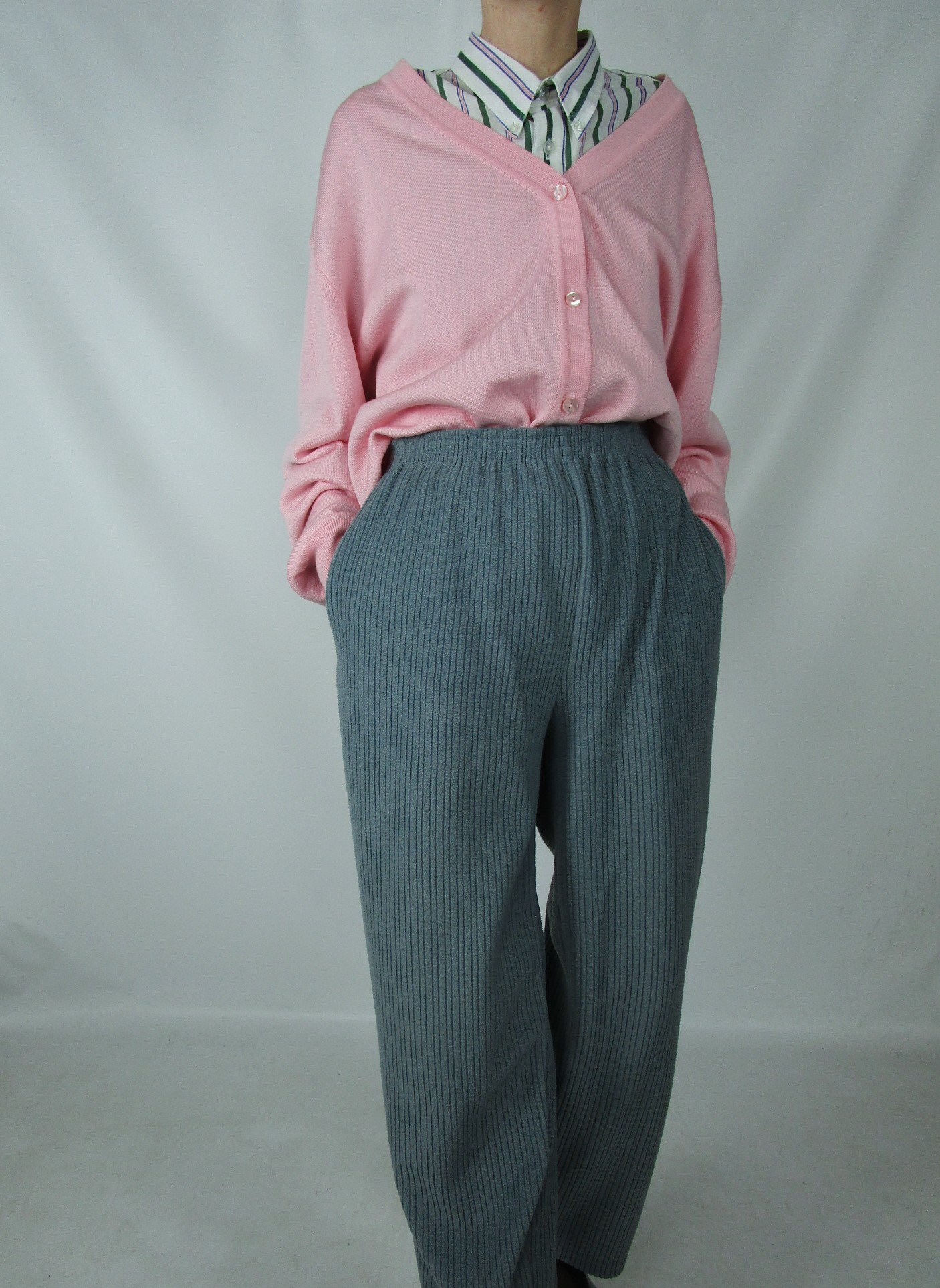 Pantalon large velours côtelé bleu gris XL/XXL