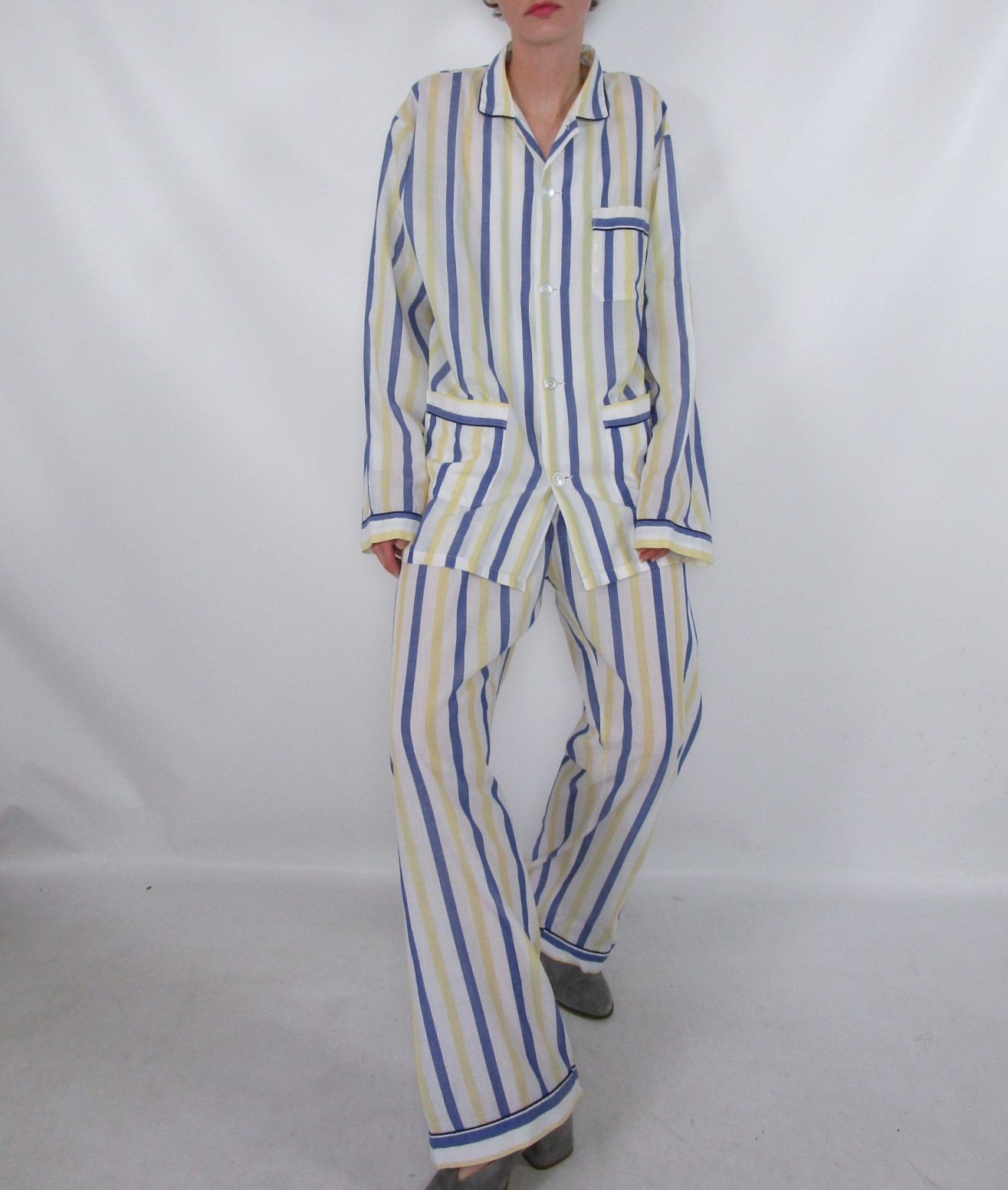 Bas pyjama ajouré rayures bleu blanc jaune L/XL