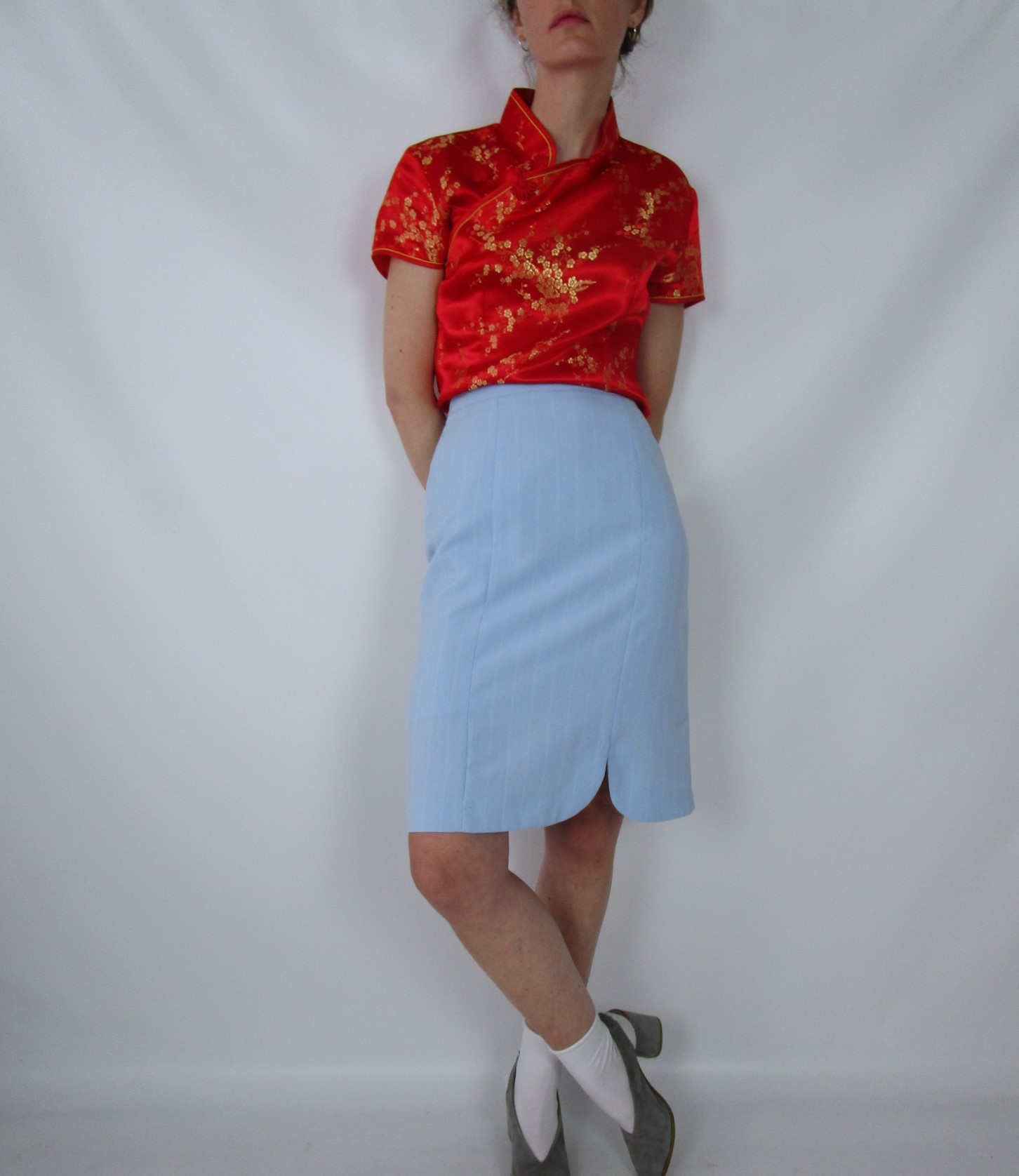 Jupe taille haute fendue bleu ciel XS/S