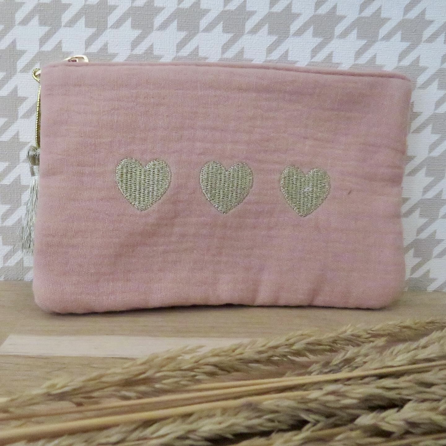 Pochette rose - 3 coeurs