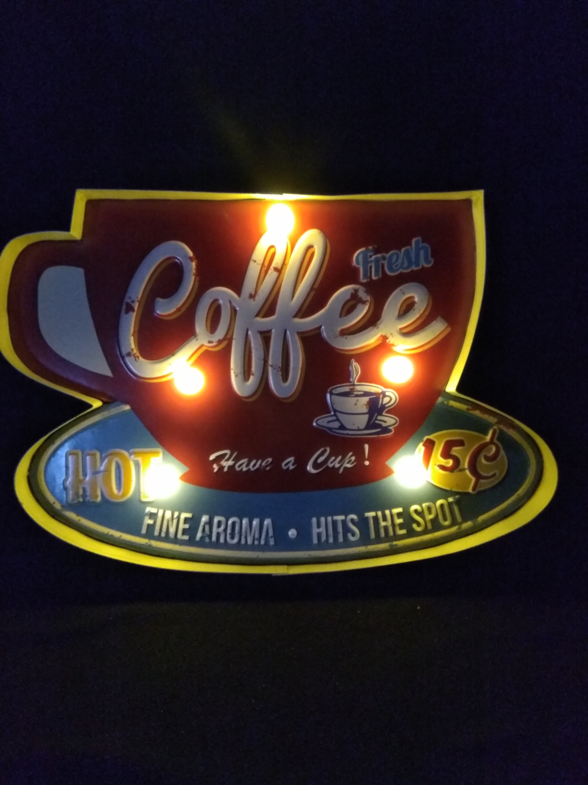 enseigne lumineuse murale métal déco rétro vintage publicitaire coffee