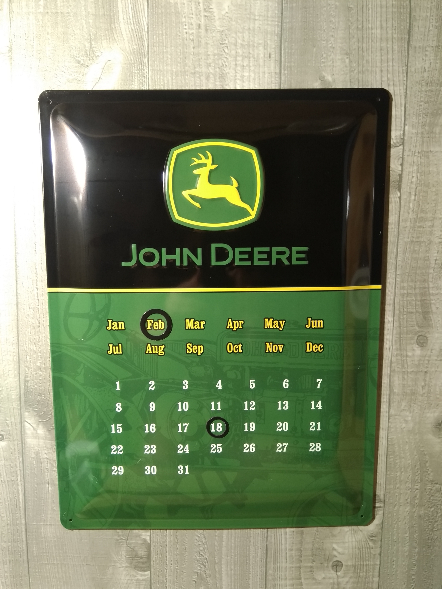 calendrier perpétuel métal en relief publicitaire tracteur john deere rétro vintage