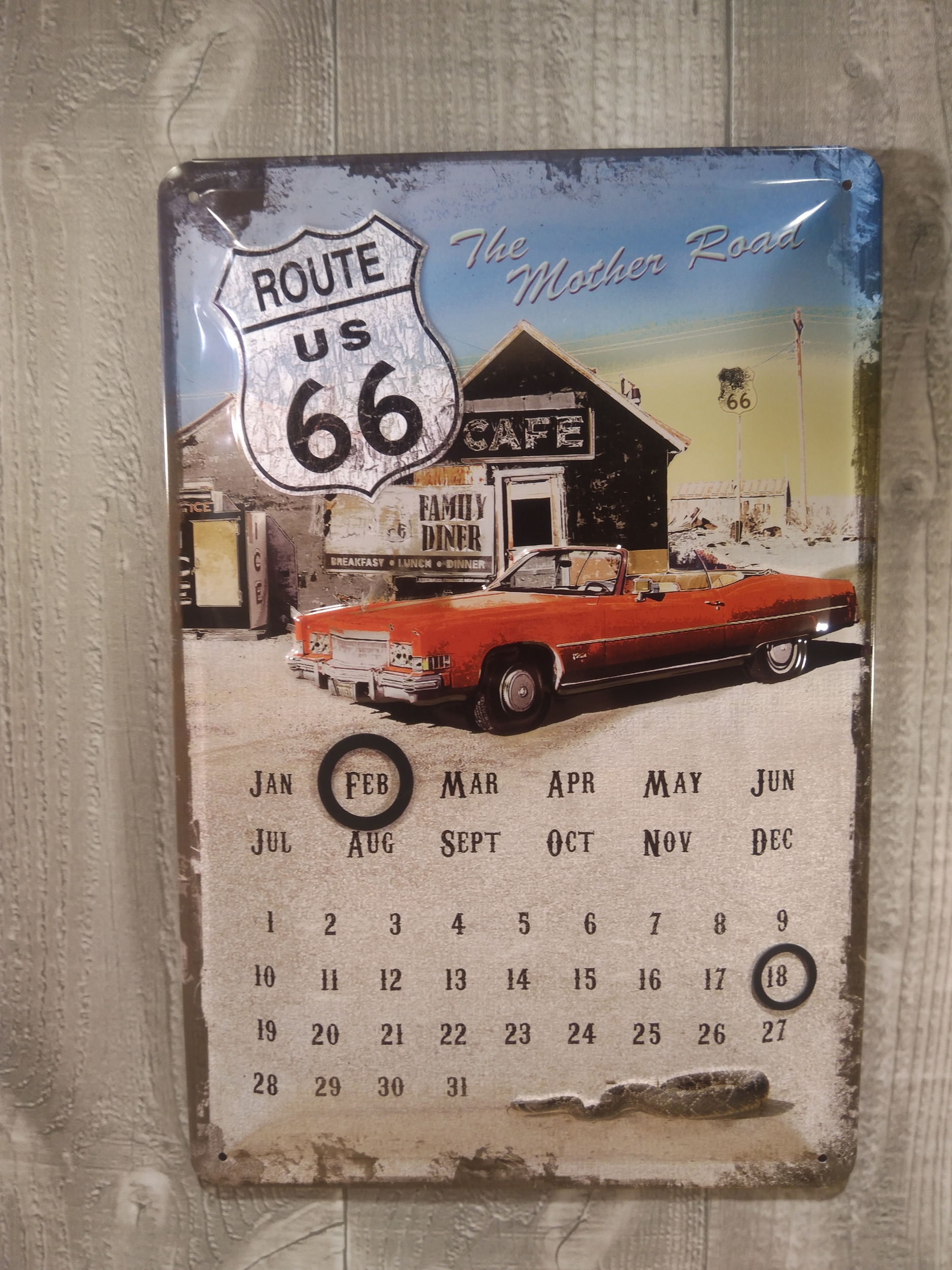 calendrier perpétuel métal en relief publicitaire route 66 us rétro vintage