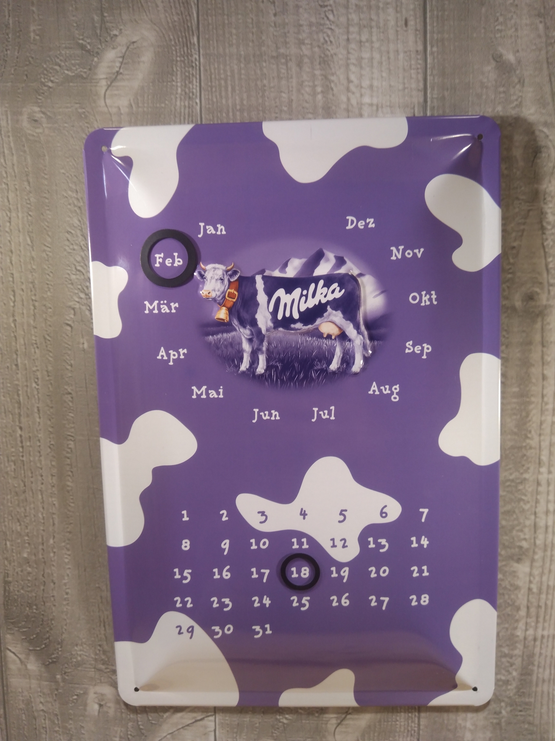calendrier perpétuel métal en relief publicitaire chocolat milka rétro vintage