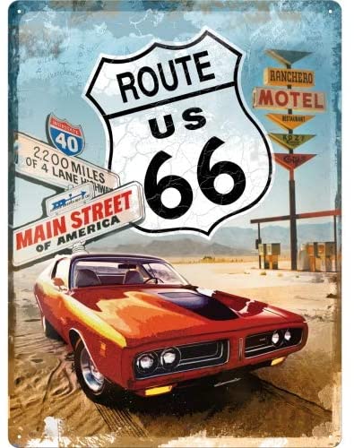 Plaque Métal Déco Vintage - Historic Route US 66 (20x30cm) - DÉCO