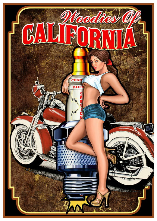 plaque déco pin-up california moto bougie