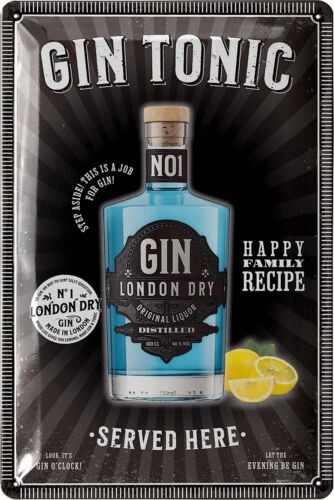 plaque métal gin tonic served here 20x30cm