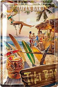 plaque métal open tiki bar 20x30cm