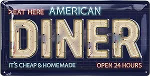 plaque vintage néon american diner 34x17cm