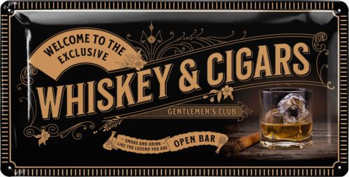 plaque métal whisky &amp; cigars club 34x17cm