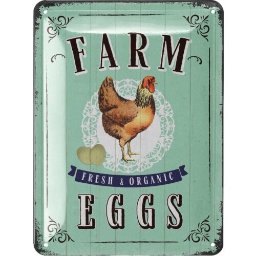 plaque métal oeufs frais de la ferme 15x20cm