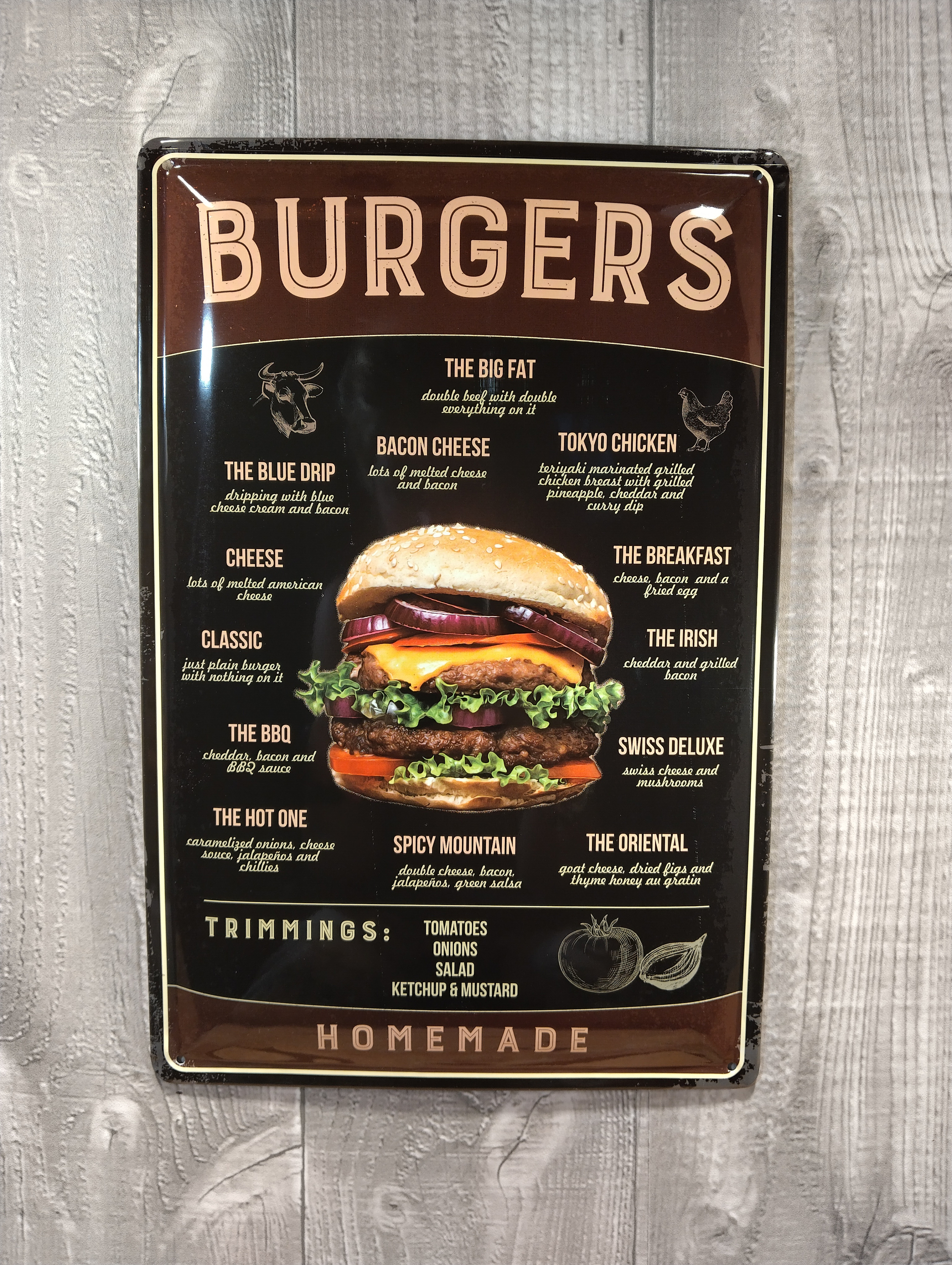 plaque déco restaurant menu hamburgers