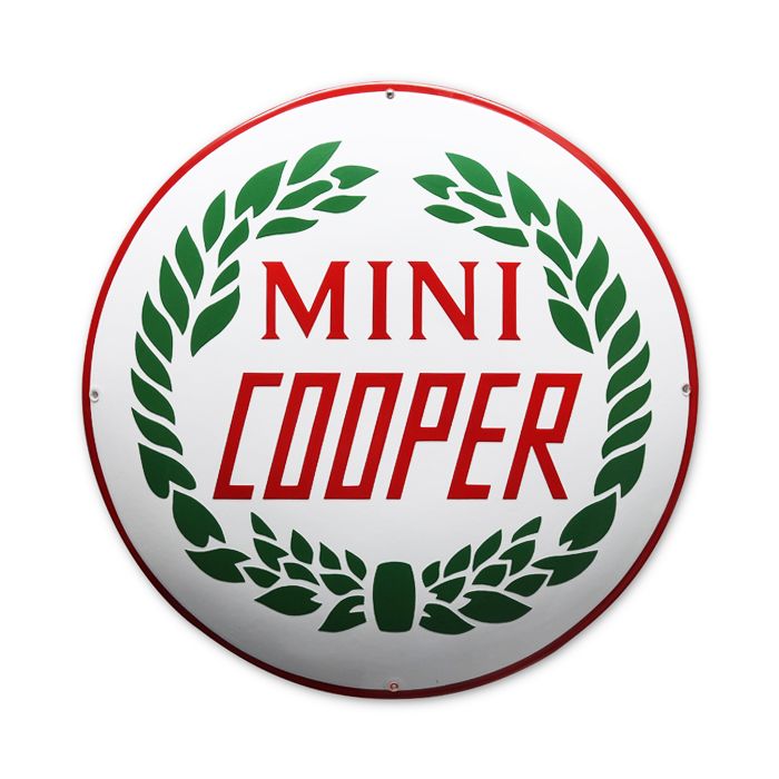 plaque émaillée austin mini cooper ronde
