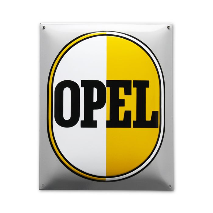 plaque émaillée opel jaune blanc