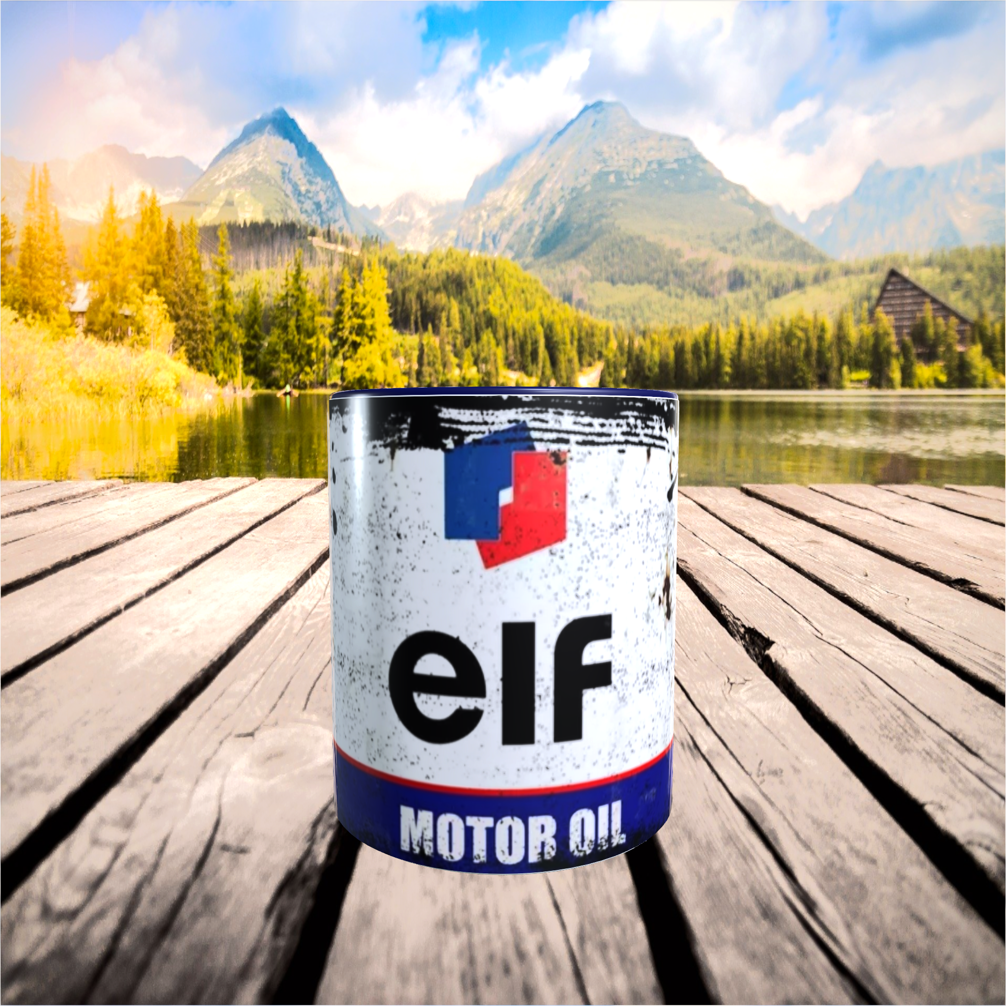 Mug céramique huile elf rétro