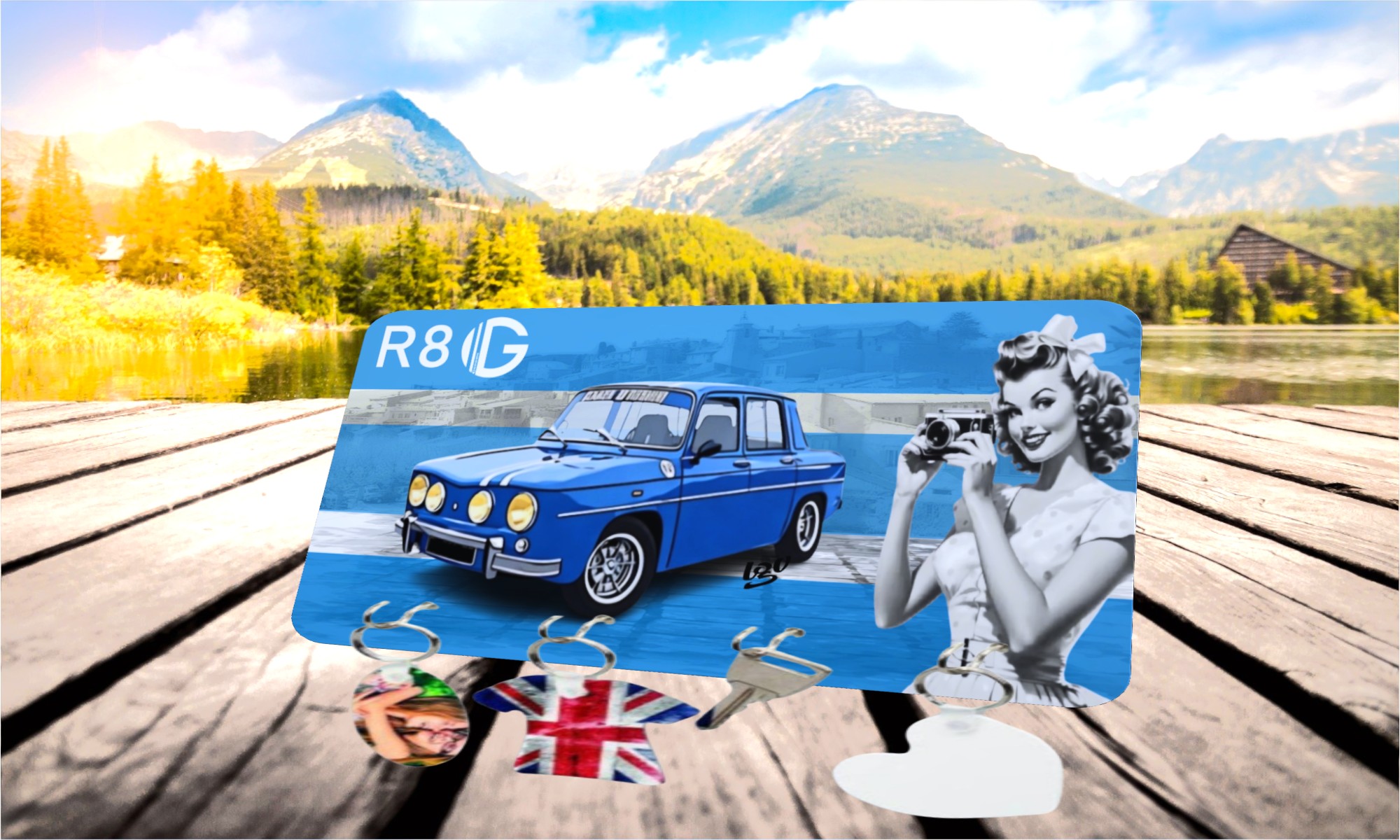 accroche-clés mural publicitaire r8 gordini pin-up