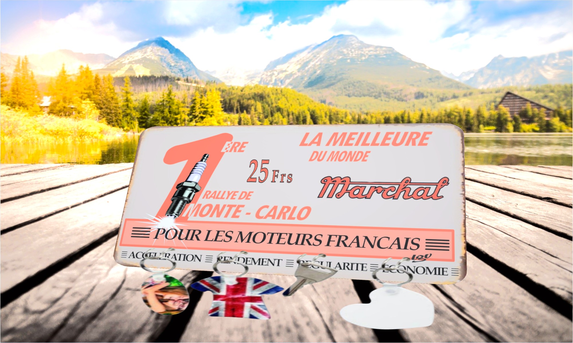 accroche-clés publicitaire marchal retro