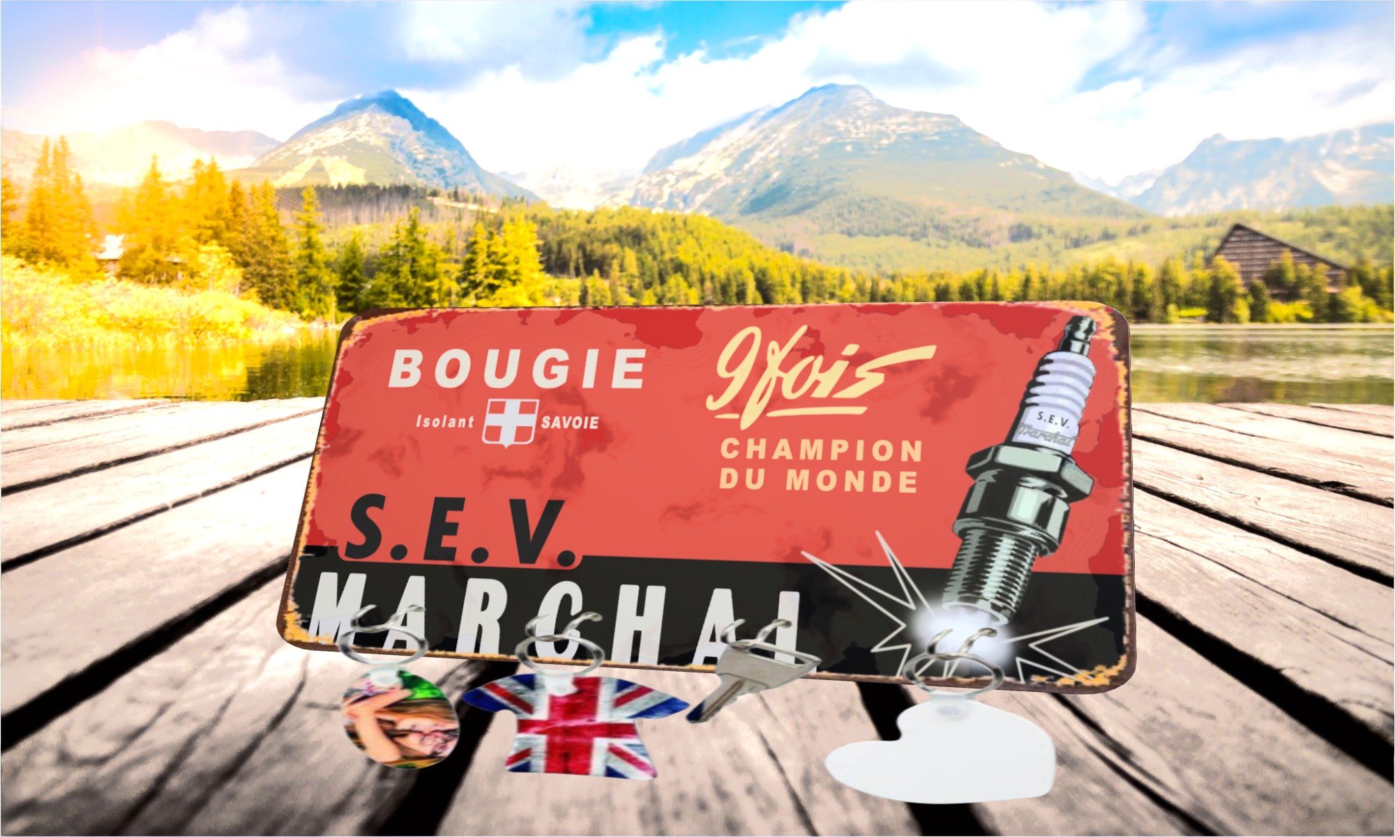 accroche-clés publicitaire marchal vintage