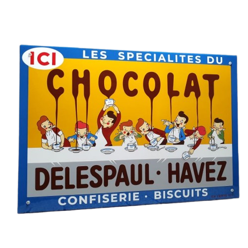 plaque émaillée publicitaire chocolat delespaul havez
