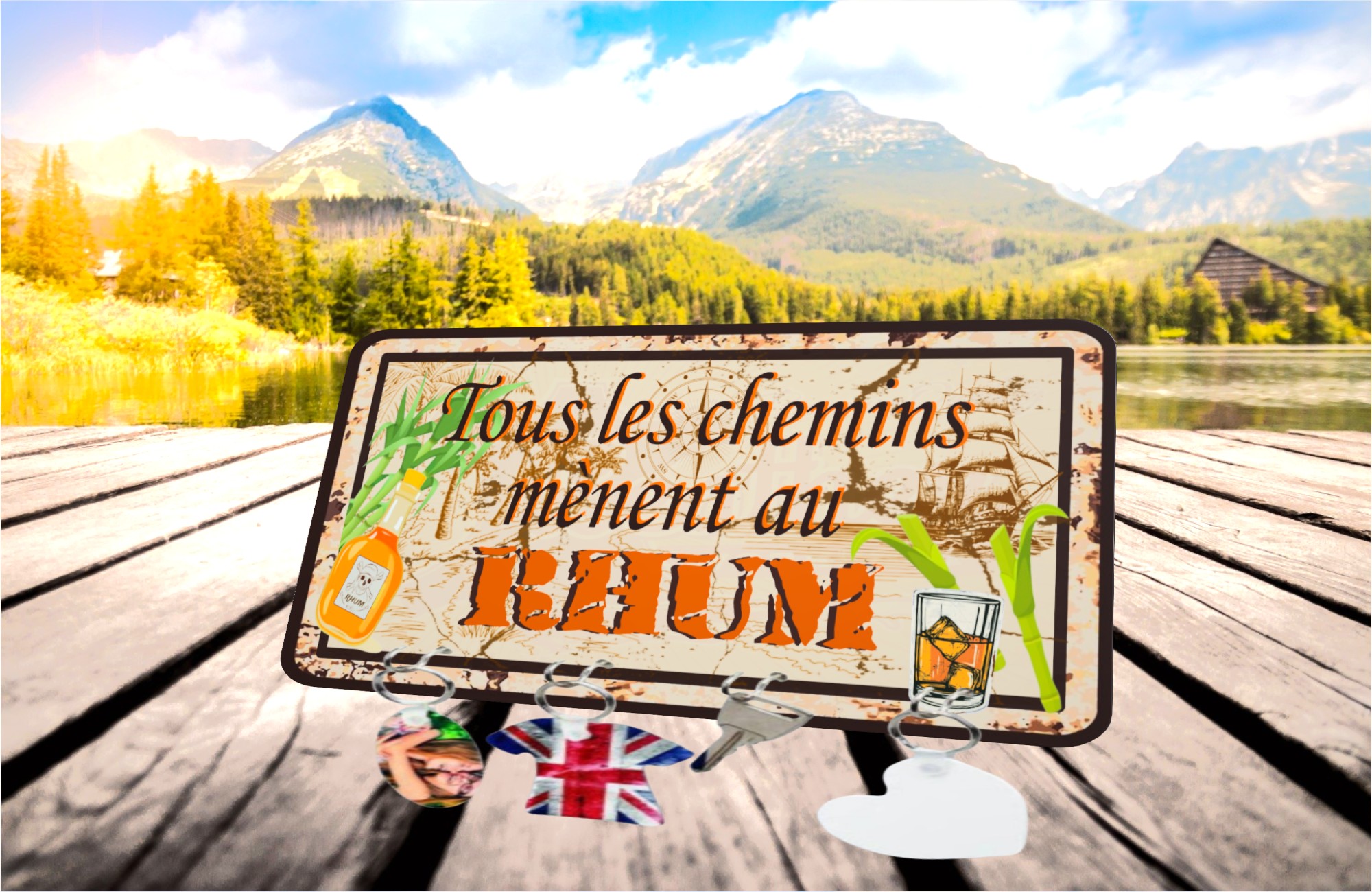 acc roche-clés mural déco rétro vintage rhum